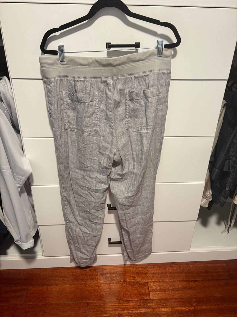 Light Gray Drawstring Linen-Blend Pants - Picture 3 of 3